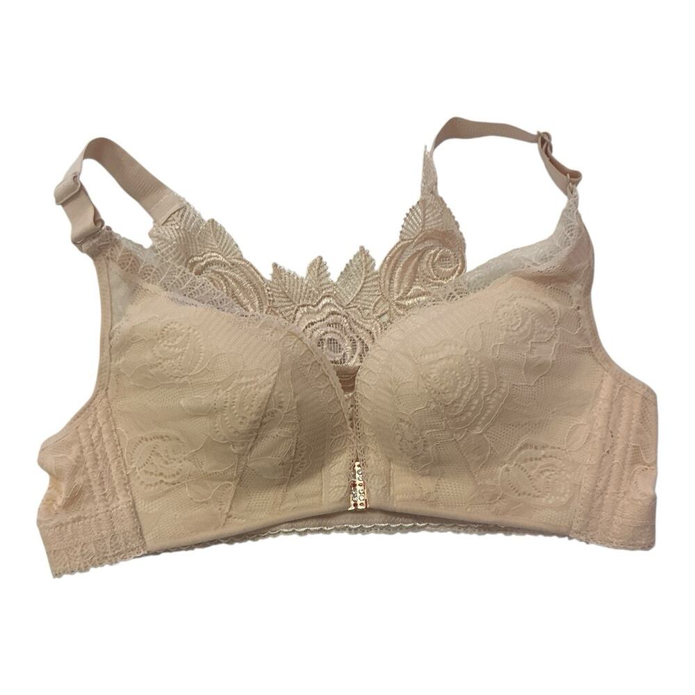 Floral Secrets Comfort Rose Lace Bra Beige Size 36C Front Closure NWT